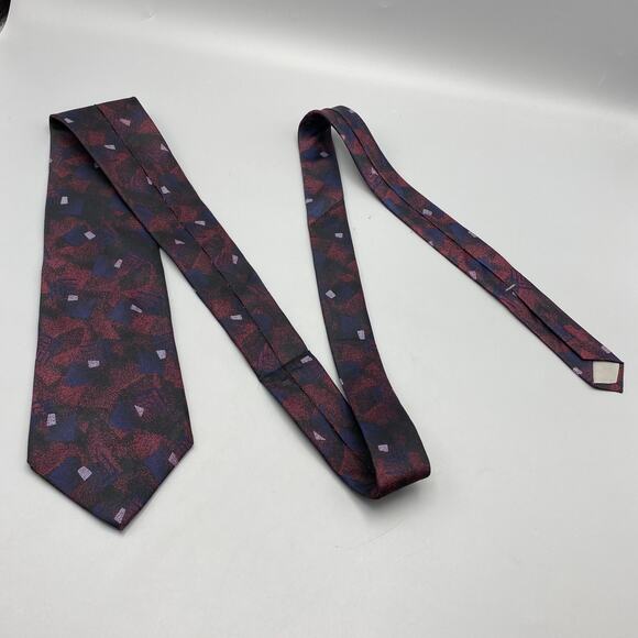 Vintage 80s 90s Halston Purple Tie Geometric Pattern Necktie Muted Red Blue‎ - Picture 3 of 5